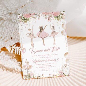 dance and twirl ballerina blush pink birthday invitation
