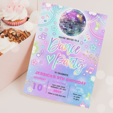 dance birthday party tie dye neon glow dance disco invitation