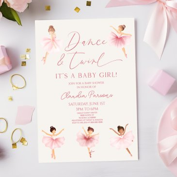 dance & twirl pink ballerina ballet baby shower invitation