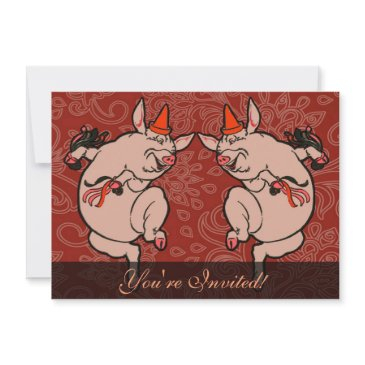 dancing pig antique cute dancer invitation
