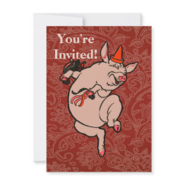 Small Dancing Pig Antique Cute Dancer Invitation Front View