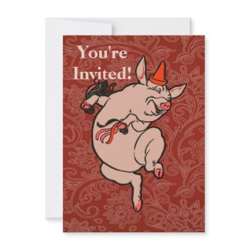 dancing pig antique cute dancer invitation