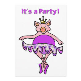 Small Dancing Pig In Tutu Invitation Front View