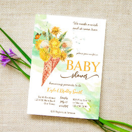 Small Dandelion Wishes Baby Shower Invitation Front View