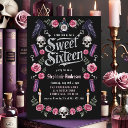 dark academia gothic silver floral sweet 16 invitation