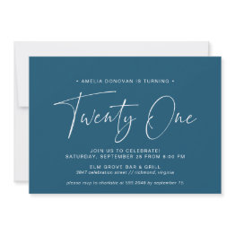 Small Dark Blue Navy | Simple Script 21st Birthday Party Invitation Front View