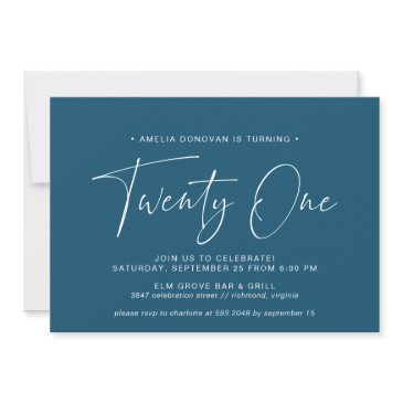 dark blue navy | simple script 21st birthday party invitation