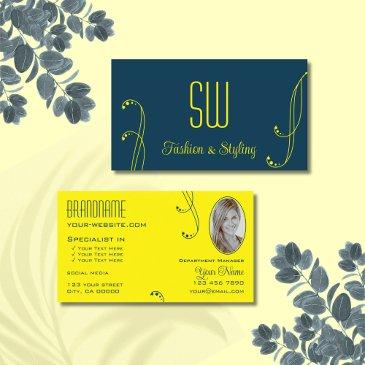 dark blue yellow ornate with monogram and photo business invitations