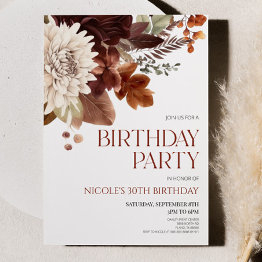 Small Dark Brown Burgundy Floral Flower Birthday Party Invitation Front View