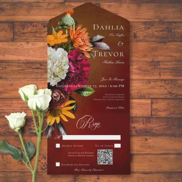 dark elegant summer sunset floral qr code all in one invitation