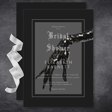 dark gothic black sequin hand bridal shower invitation