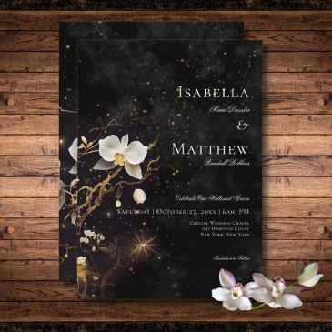 dark gothic black & white orchid spells wedding invitation