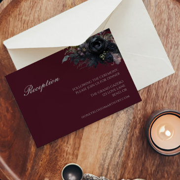 dark gothic floral burgundy wedding reception enclosure invitations