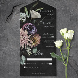 Small Dark Gothic Mysterious Muted Floral No Dinner All In One Invitation Front View