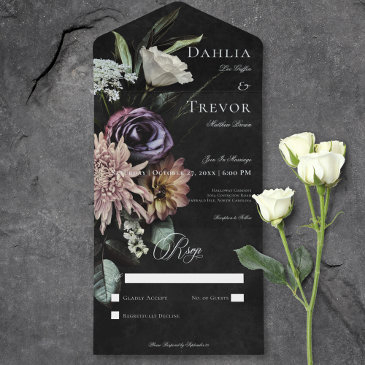 dark gothic mysterious muted floral no dinner all in one invitation