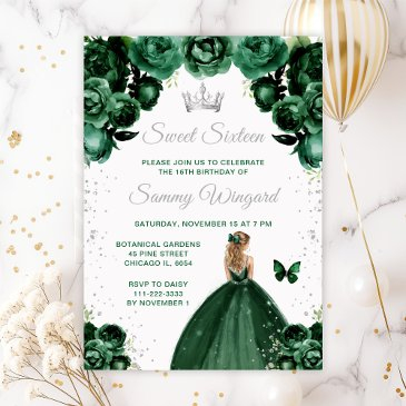 dark green blonde hair princess sweet sixteen invitation