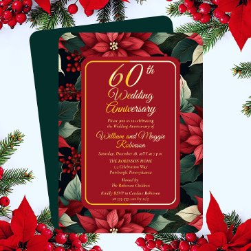 dark holiday floral 60th wedding anniversary party foil invitation
