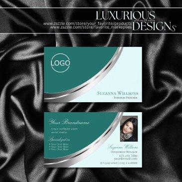 dark light teal silver decor with logo and photo business invitations