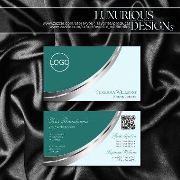 dark light teal silver decor with logo and qr-code business invitations