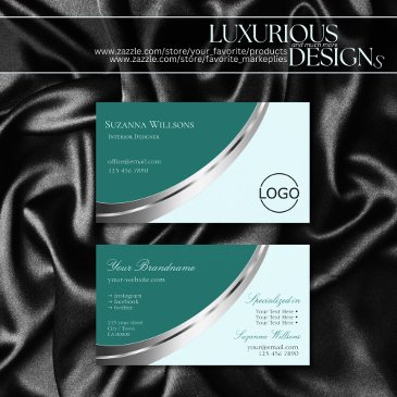 dark light teal with silver decor and logo stylish business invitations