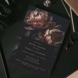 Small Dark Moody Black Gothic Florals Bridal Shower Invitation Front View