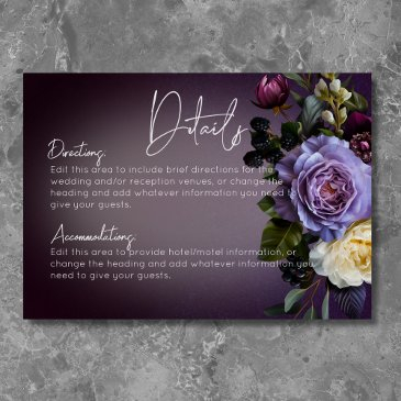 dark moody purple lavender floral modern details enclosure invitations
