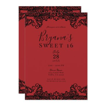 dark red & black lace masquerade sweet 16 invitation