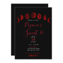 dark red black moon phases gothic wedding sweet 16 invitation