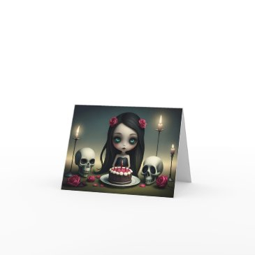 dark romantic cute goth girl with birthday cake invitations