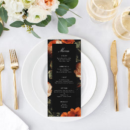 Small Dark Romantic Floral Roses Dutch Master Wedding Menu Front View
