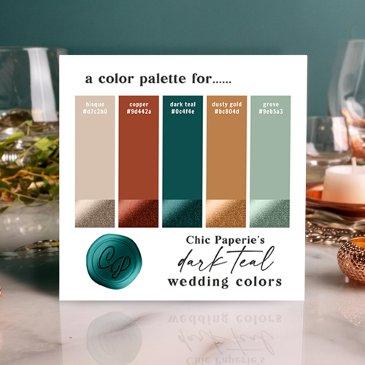 dark teal & copper bold wedding color palette invitations