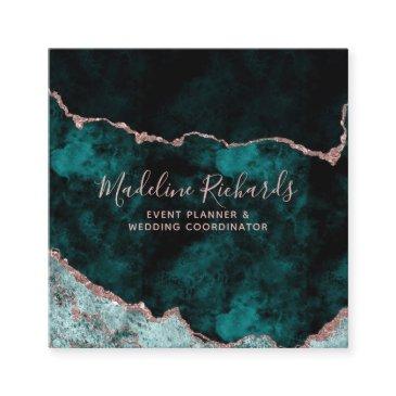 dark teal & rose gold watercolor marble agate square business invitations