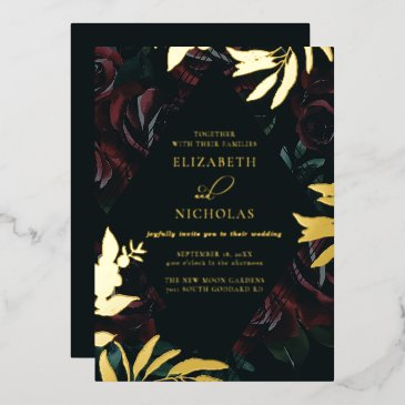 dark velvet burgundy rose | autumn winter wedding foil invitation
