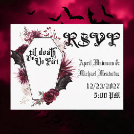 Small Dark Wedding Spider Web Coffin Gothic Wedding Rsvp Invitation Postinvitations Front View
