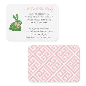 darling topiary bunny bring a book for baby girl enclosure invitations