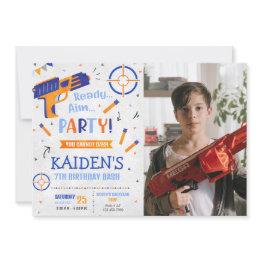 Small Dart Gun Party Birthday Photo Invitation Front View