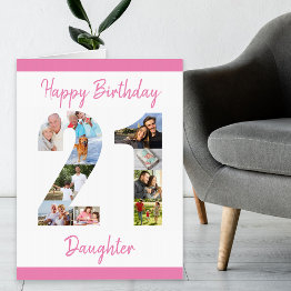 Small Daughter Photo Collage Number 21 Big 21st Birthday Invitations Front View