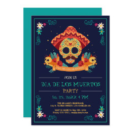 Small Day Of The Dead, Dia De Los Muertos Party Invite Front View