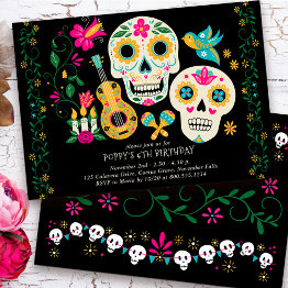 Small Day Of The Dead Theme Birthday Party Invitation Front View