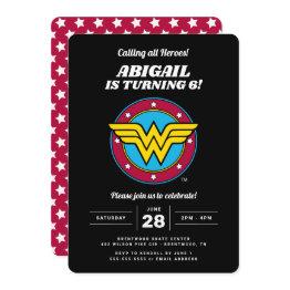 Small Dc Comics | Wonder Woman Circle & Stars Birthday Invitation Front View