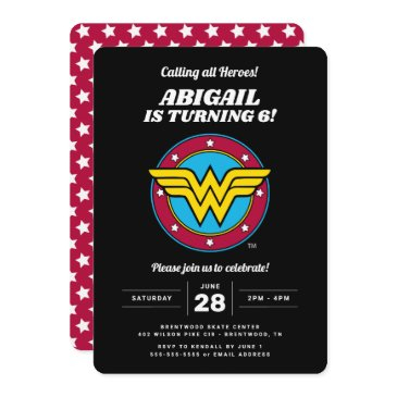 dc comics | wonder woman circle & stars birthday invitation