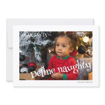 dear santa define naughty typography photo holiday invitations