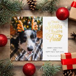 Small Dear Santa I Tried Pet Dog Photo Fun Christmas Foil Holiday Postinvitations Front View
