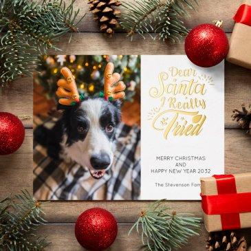 dear santa i tried pet dog photo fun christmas foil holiday postinvitations