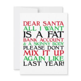 Small Dear Santa Note Invitations Front View
