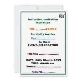 Small Dedicated To God Cool Customizable Black Text Invitation Front View