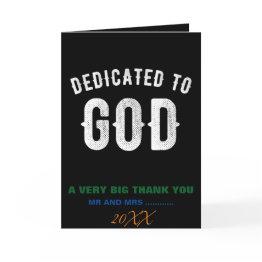 Small Dedicated To God Customizable Cool White Text Thank You Invitations Front View