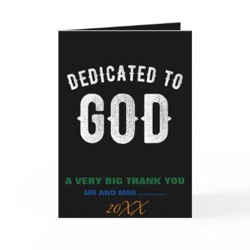 dedicated to god customizable cool white text thank you invitations