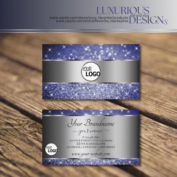 deep blue glitter luminous stars and logo silver business invitations