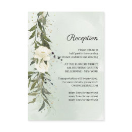 Small Deep Greenery Wreath White Roses Wedding Reception Enclosure Invitations Front View
